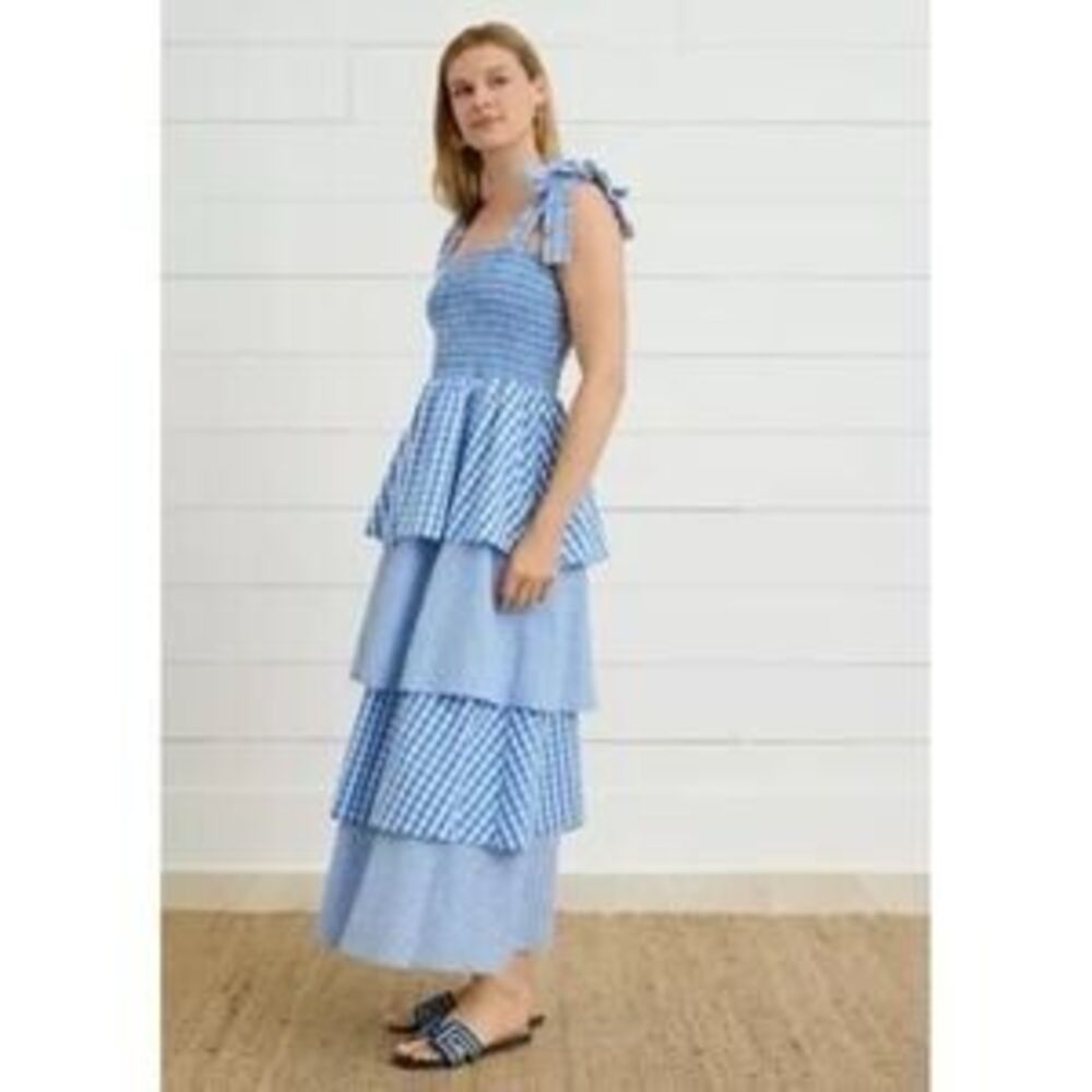 Gingham Maxi Ruffle Sleeveless Tiered Summer Cotton Dress S/M/L